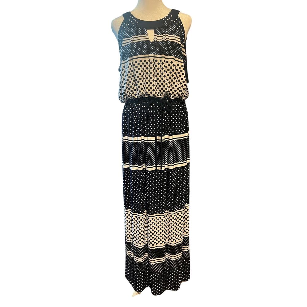 Enfocus Studio Navy White Black Polka Dot Maxi Dress 14 - Picture 3 of 7